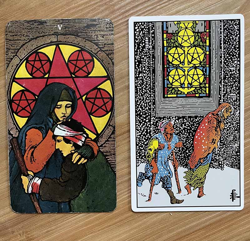 Khi 5 of Pentacles gặp các lá khác